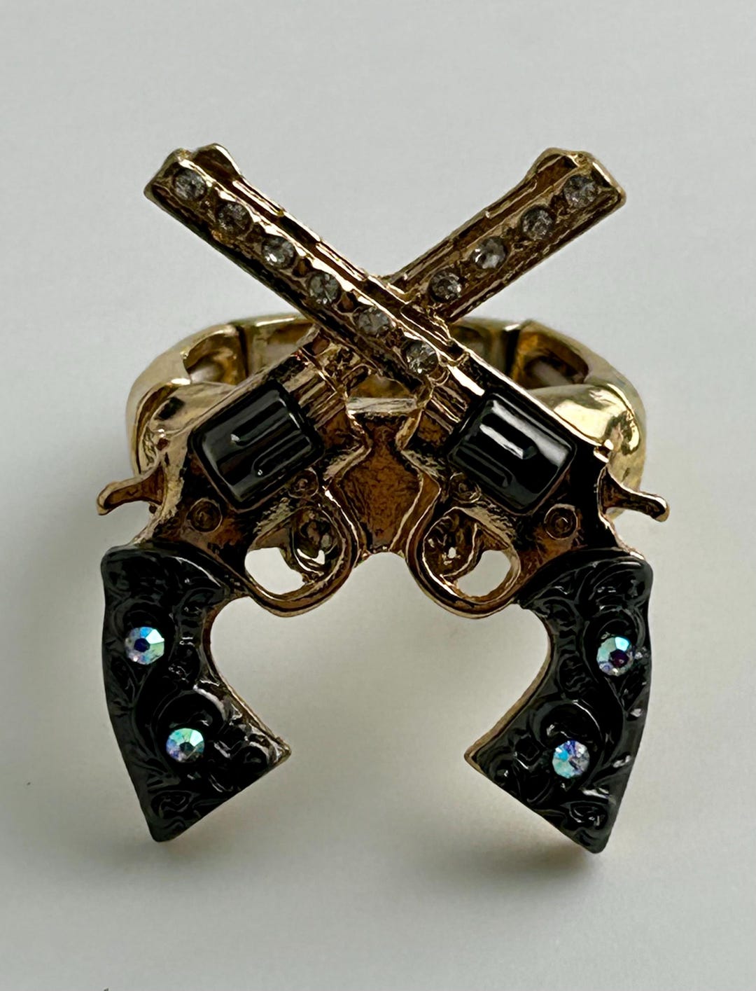 Gun Rings Ripley's Western Double Guns With Rhinestones Vintage Y2K Statement Stretch Ring ...