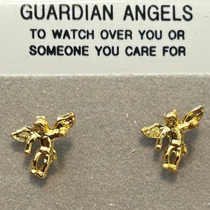 Vintage Guardian Angel Earrings Gold Tone 1990s New Old Stock