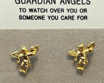 Pendientes vintage de ángel de la guarda en tono dorado, años 90, nuevos y antiguos.
