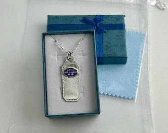 Rare Vintage Long Branch New Jersey Enamel Pendant Necklace Silver Plated Chain 22in. Length