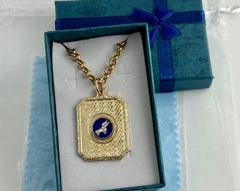 Rare Vintage winged roller skate pendant  Necklace goldtone with enamel 18in.Chain