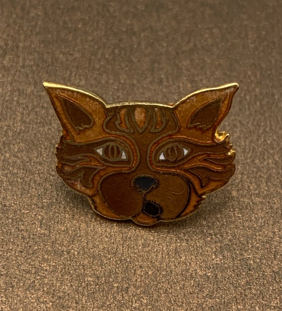 Rare Vintage 1980s Orange Tabby Cat Enamel Pin Go… - image 2