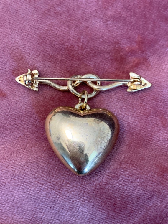 Heart with Love Knot and Arrow Brooch/Pin Gold To… - image 2