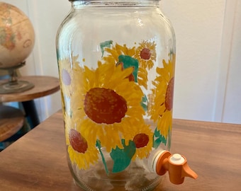 Vintage 1980s Sunflowers Sun Tea Jar with Spigot