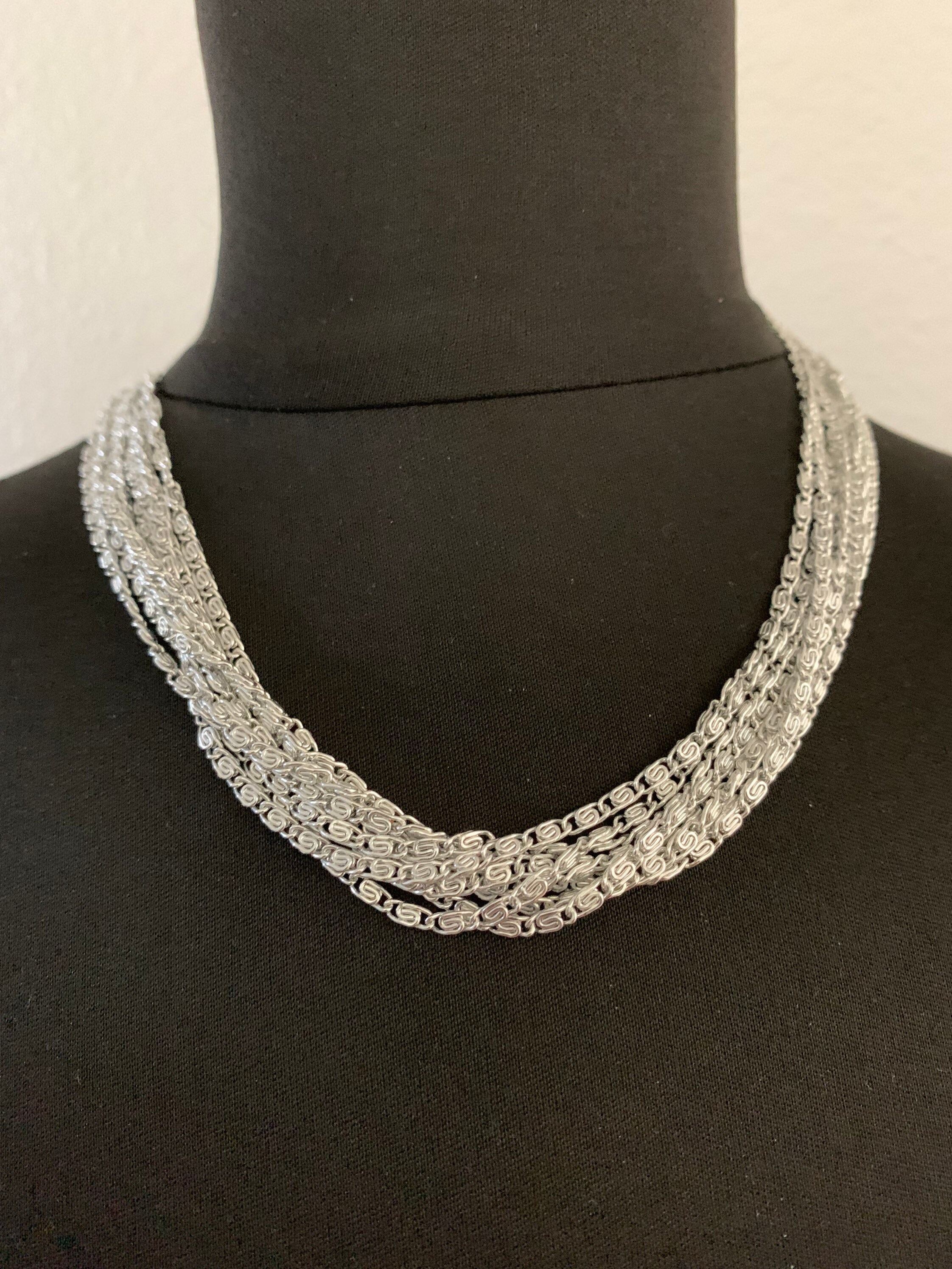 Vintage 1960s Eloxal Aluminum Scroll Chain Silver Tone