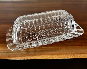 Vintage Butter Dish Clear Glass Star and Ribbed design Gorgeous and Unique