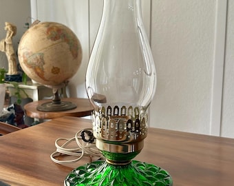 verre vert vintage, lampe tempête
