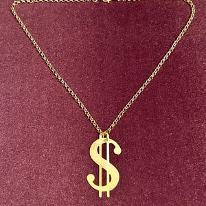 Dollar Sign Necklace Gold Tone 21in.   Chain vintage 1990s new old stock
