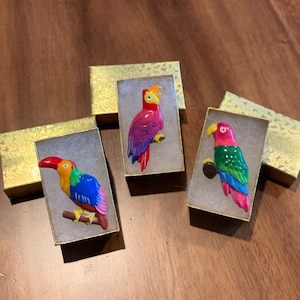 Vintage 1970s Bird Brooch/Pins Toucan, Pink and Purple Winged Parrot or Green and Blue Winged Parrot New Old Stock Includes 1 Brooch/Pin