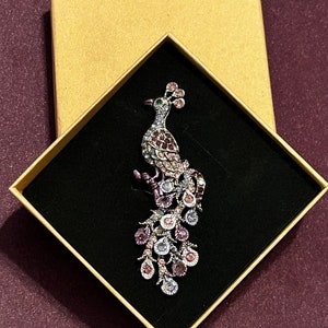 Peacock Ring Purple Crystals Statement Ring New Old Stock Size 7 Adjustable