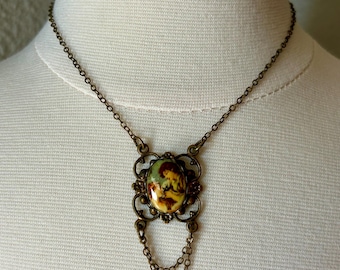 Collier cravate camée camée pour couple de style victorien vintage