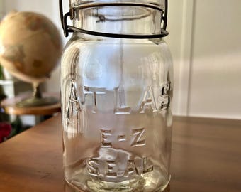 bocal en verre transparent Atlas E-Z Seal vintage : bocal d'une pinte des années 1920 et 1930
