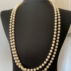 Faux Pearls Extra Long Strand Flapper Style Necklace Vintage 1980s