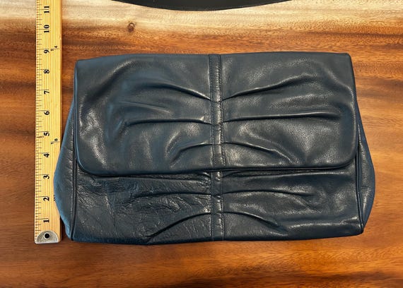 Vintage Genuine Leather Clutch Bag Oversized Dark Navy Blue Susan Gail Design