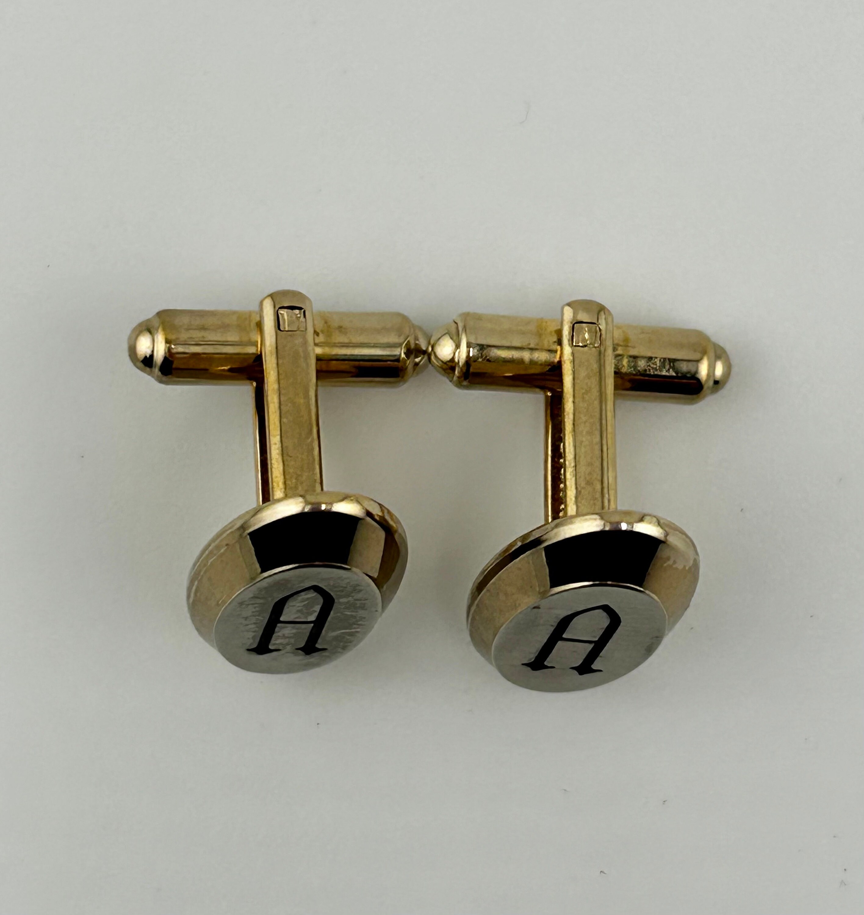 Boutons De Manchette Initiale B Argentés Et Dorés - Hickok USA - Élégance Vintage
