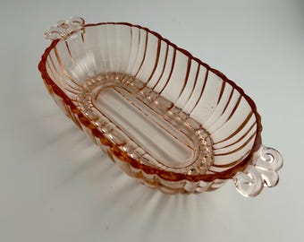 Vintage Anchor Hocking “Old Cafe" Pink Depression Glass Olive, Relish Dish