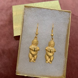 Venus of Willendorf Fertility Goddess Earrings Gold Tone Earrings Vintage 1980s New Old Store Stock