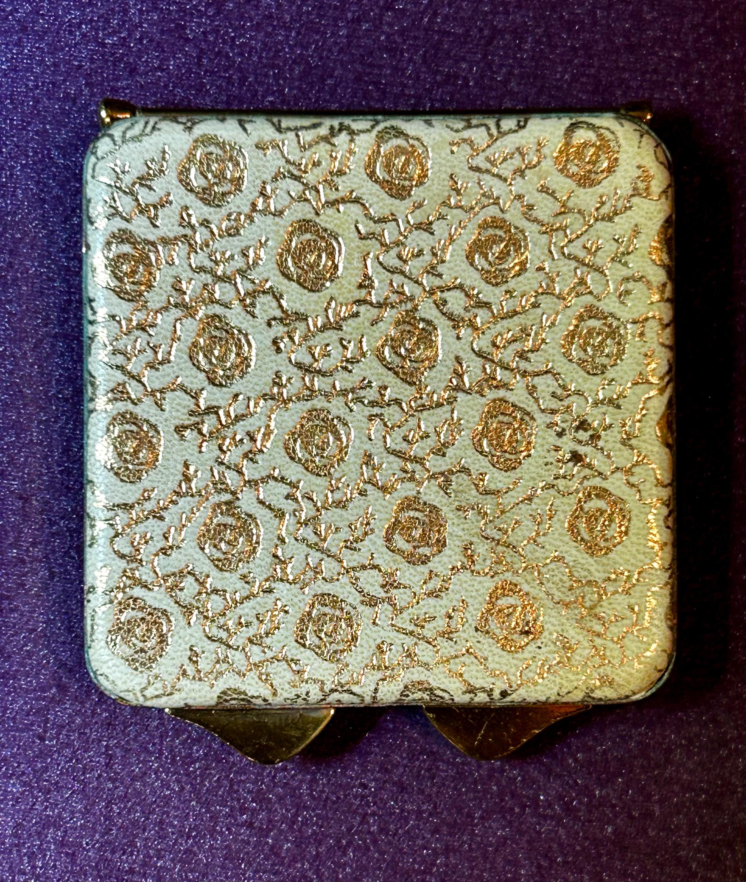 Gorgeous Compact With Mirror 1950s Italian Tooled Leather