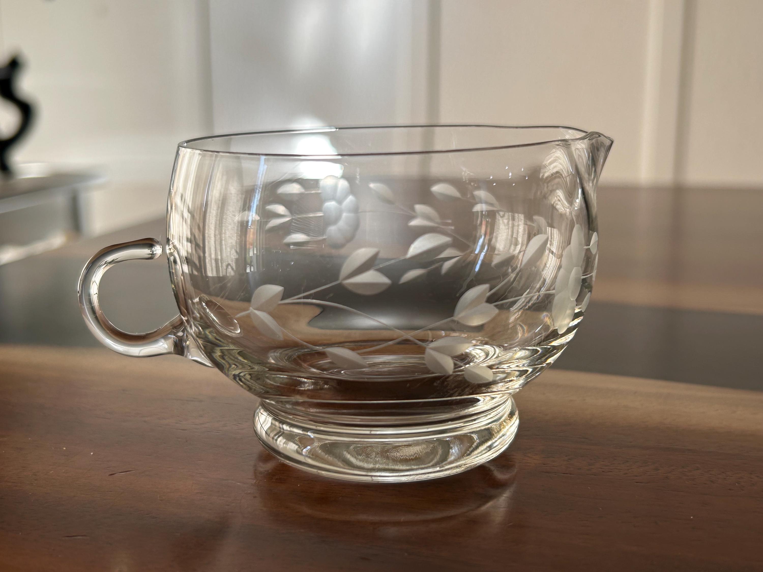 Princess House Heritage Creamer Clear Glass with Floral design lightweight Vintage 1990s