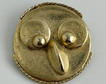 Broche/broche vintage des années 30, hibou et visage de lune