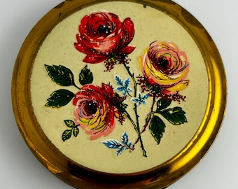 Roses compactes florales vintage émaillées patine dorée avec miroir