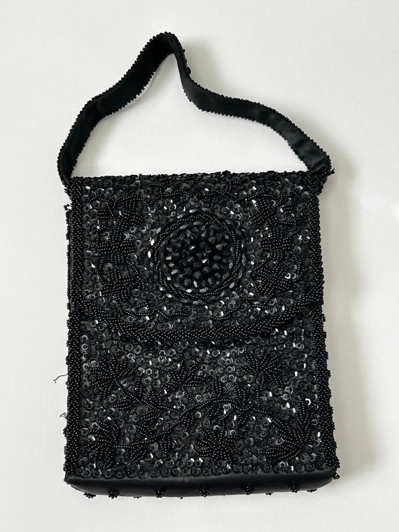 Vintage 1950s Bon Soir black beaded purse