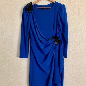 Miss Elliette California Royal Blue 1920s Style Dress with Black beading and Motif Size 12