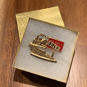 Vintage Gold Tone SOLD House Brooch - Real Estate Agent Gift