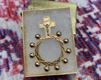 Gorgeous Vintage Gold Tone Rosary Ring Made in Italy Size 8