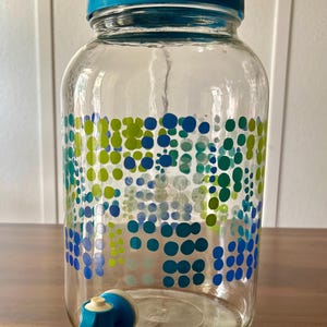 Vintage Glass Gallon Sun Tea Jar: Green, Turquoise & Blue Dot Design