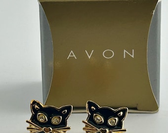 Vintage 1997 Avon Precious Cat Pierced Earrings With Surgical Steel Posts, New Old Stock Original Box