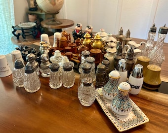 Antique and vintage salt and pepper shakers lot 27 sets Sterling silver, crystal, ceramic and wood