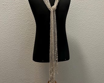 Vintage Art Deco Seed Bead Lariat Necklace with Tassels (58in. Length)