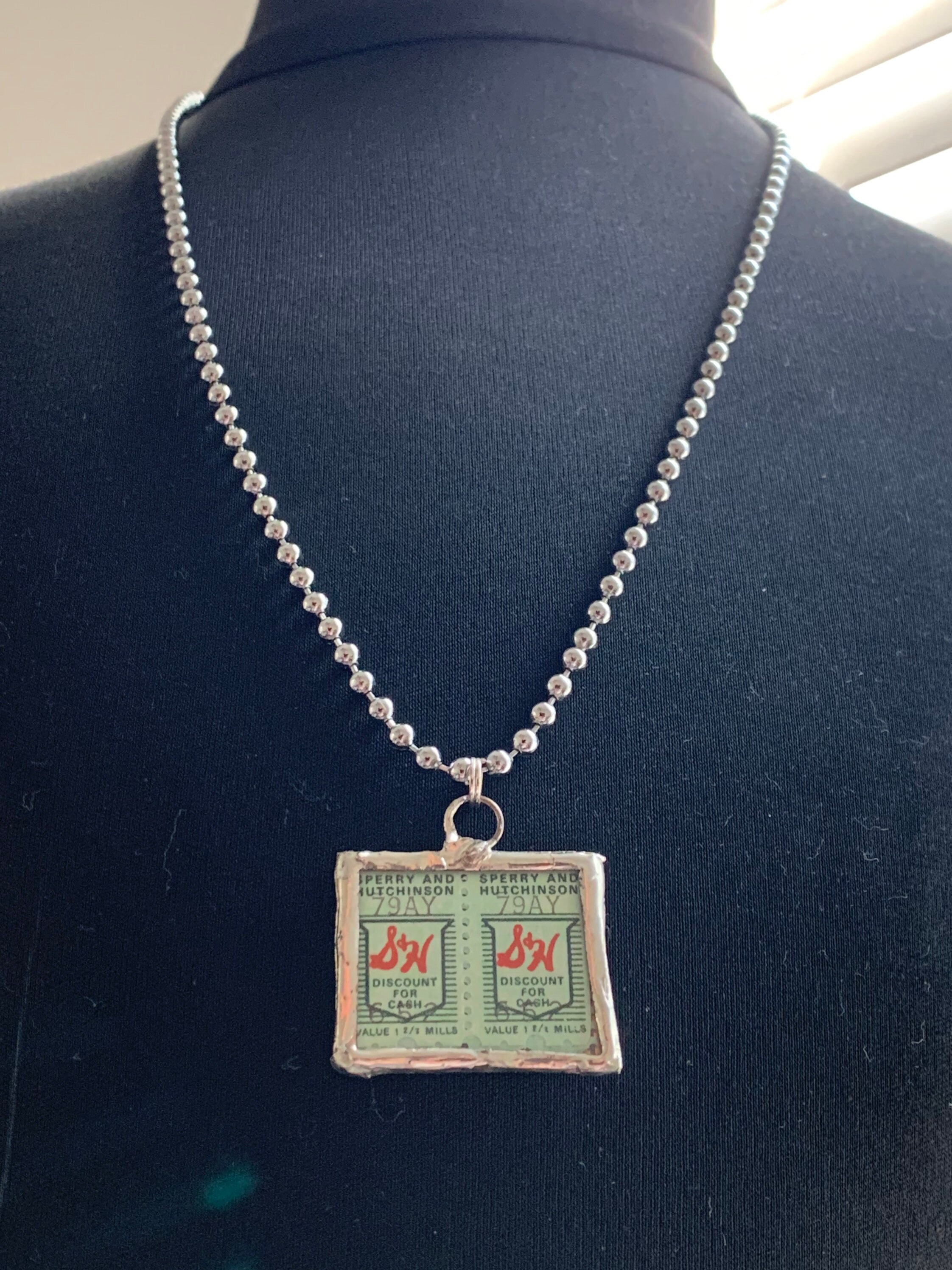 S&H Stamp Necklace Handmade lead free Solder Double sided Etsy