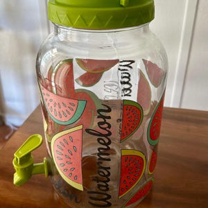 Vintage Sun Tea Jar, Ice Tea Jug, Glass Gallon, with Watermelon Design