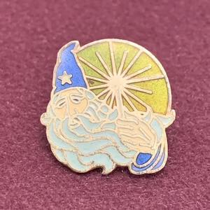 Merlin Emaille Pin Anstecknadel silberfarben selten Vintage 1980s New Old Stock