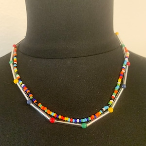 Vintage 1980s Beaded Choker: Silver Tube & Seed Bead Necklace