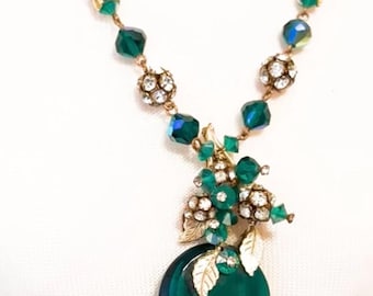 Vintage Hattie Carnegie Emerald Green Austrian Crystal Necklace
