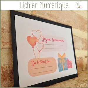 Carte numérique Joyeux Anniversaire /Carte à télécharger / Carte d'accompagnement de vos cadeaux d'anniversaire /Carte téléchargeable