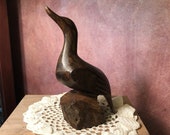 Loon Duck Sculpture, Hand Carved Walnut Loon Sculpture, Camp Decor, Office Den Decor