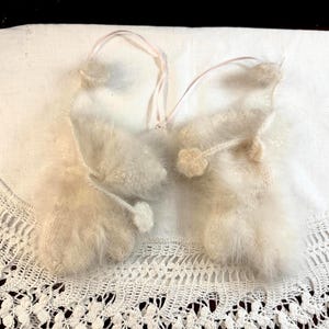 Vintage Childrens Mohair Mittens Soft White Fuzzy String Attached