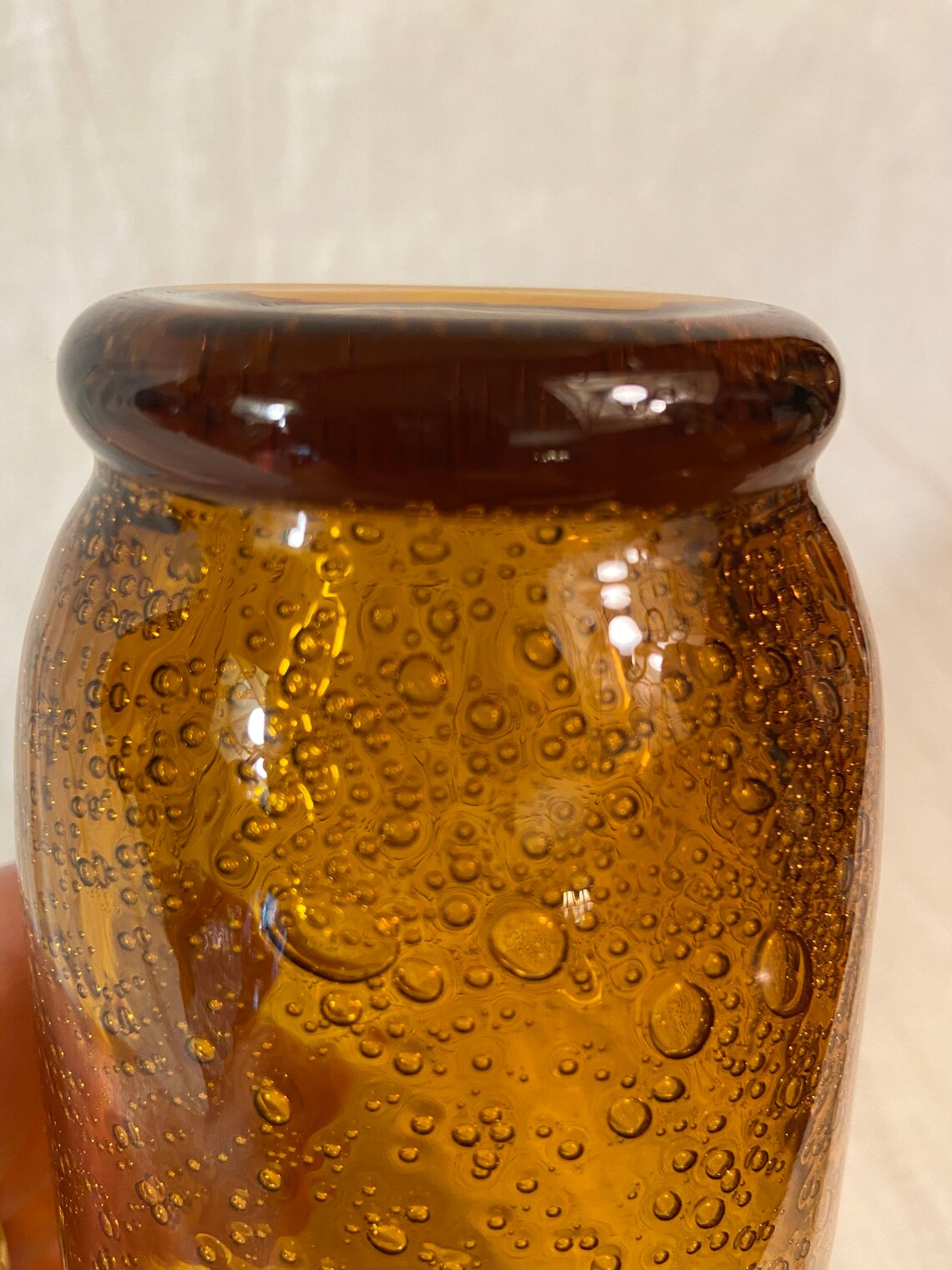 Vintage Hand Blown Amber Bubble Glass Vase Amber Art Glass Etsy