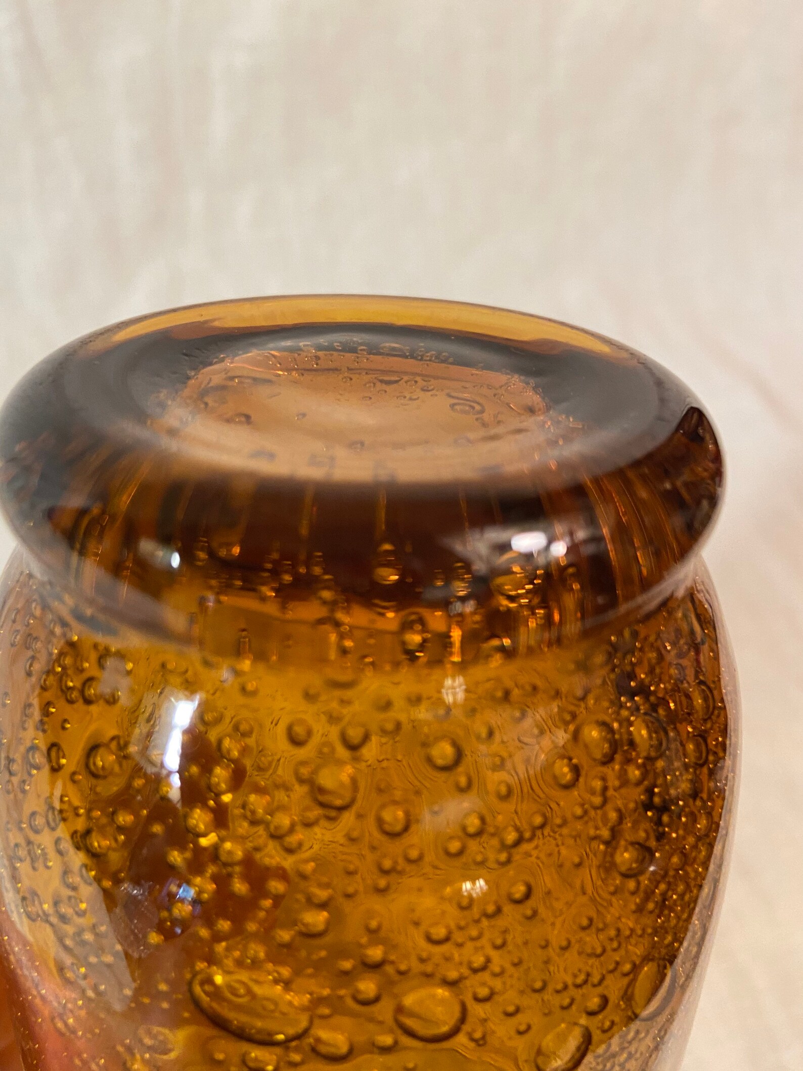 Vintage Hand Blown Amber Bubble Glass Vase Amber Art Glass Etsy