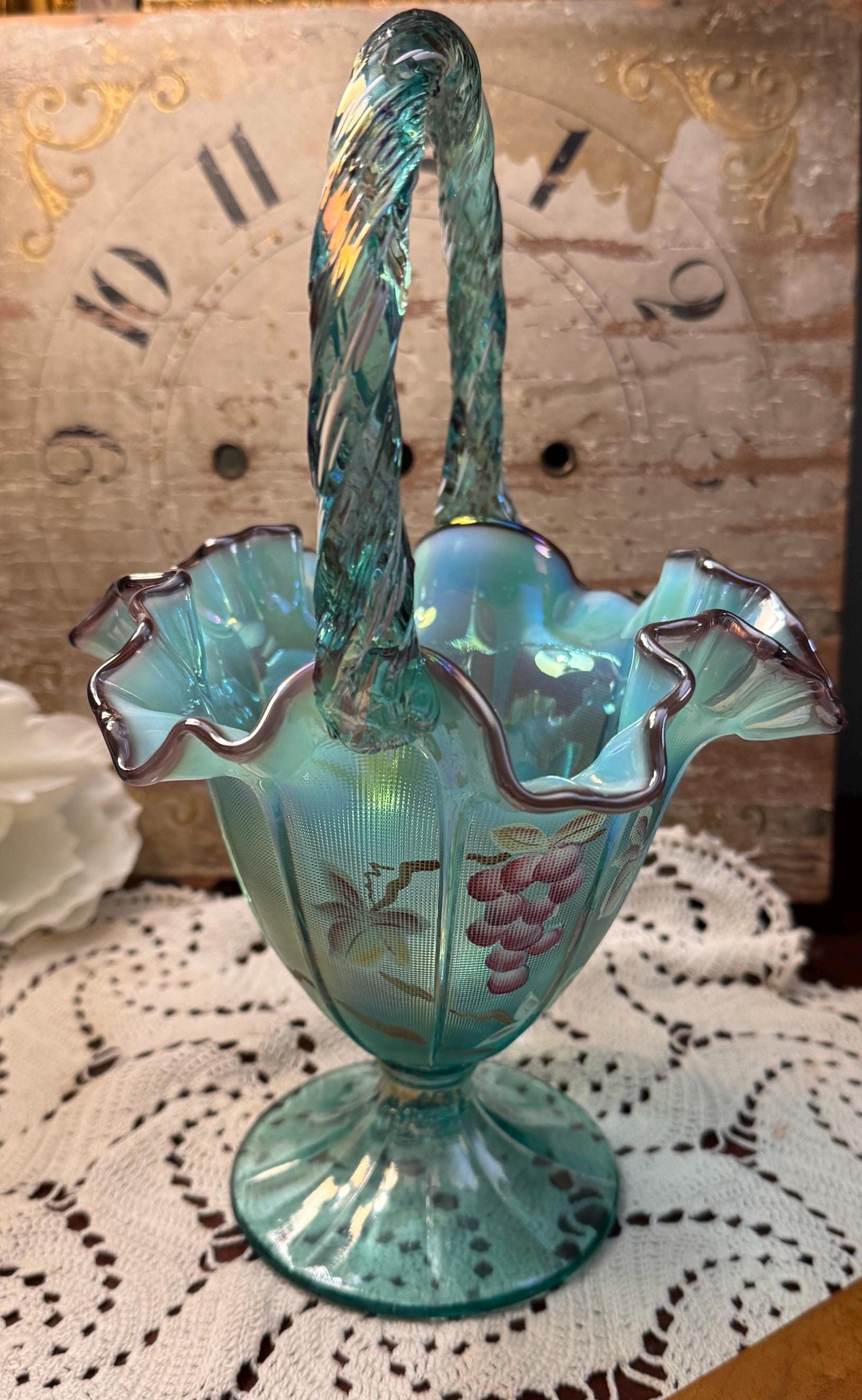 Fenton Glass Basket Painted Flowers - Etsy