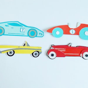Sportwagen Papierkunst Verschönerungen Rennwagen Sammelalbum Ephemera Transport Dekorationen Vintage Kartenherstellung Topper Bastelbedarf