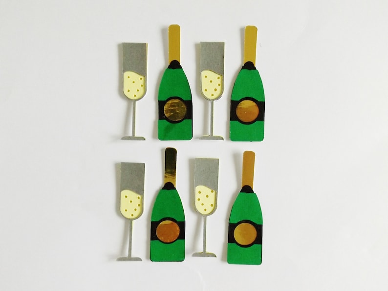 Champagne Glasses Papercraft Embellishments Bottles Drinks Scrapbooking Ephemera Card Making Toppers Card Decorations Craft Supplies image 1