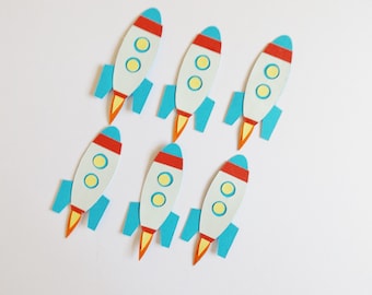 Space Rockets Papercraft Embellishments Outer Space Scrapbooking Ephemera Card Toppers Kids Decorations Spaceship Accents Craft Supplies