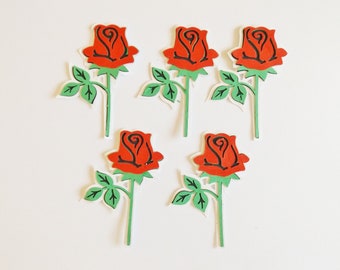 Red Roses Papercraft Embellishments Floral Card Making Toppers Flowers Scrapbooking Ephemera Journal Decorations Card Craft Supplies