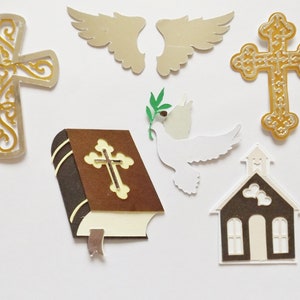 Fé religiosa, enfeites de papel, símbolos cristãos, scrapbooking, itens efêmeros, fabricação de cartões, decorações para cartões, materiais para artesanato