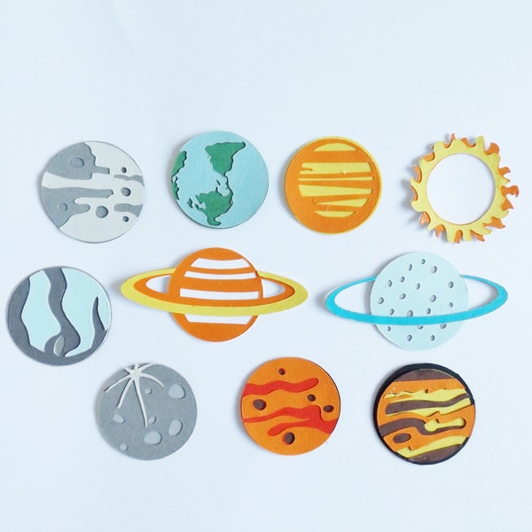 Planeten Sonnensystem Weltraum Papercraft Verschönerungen Scrapbook Ephemera Card Toppers Bastelbedarf